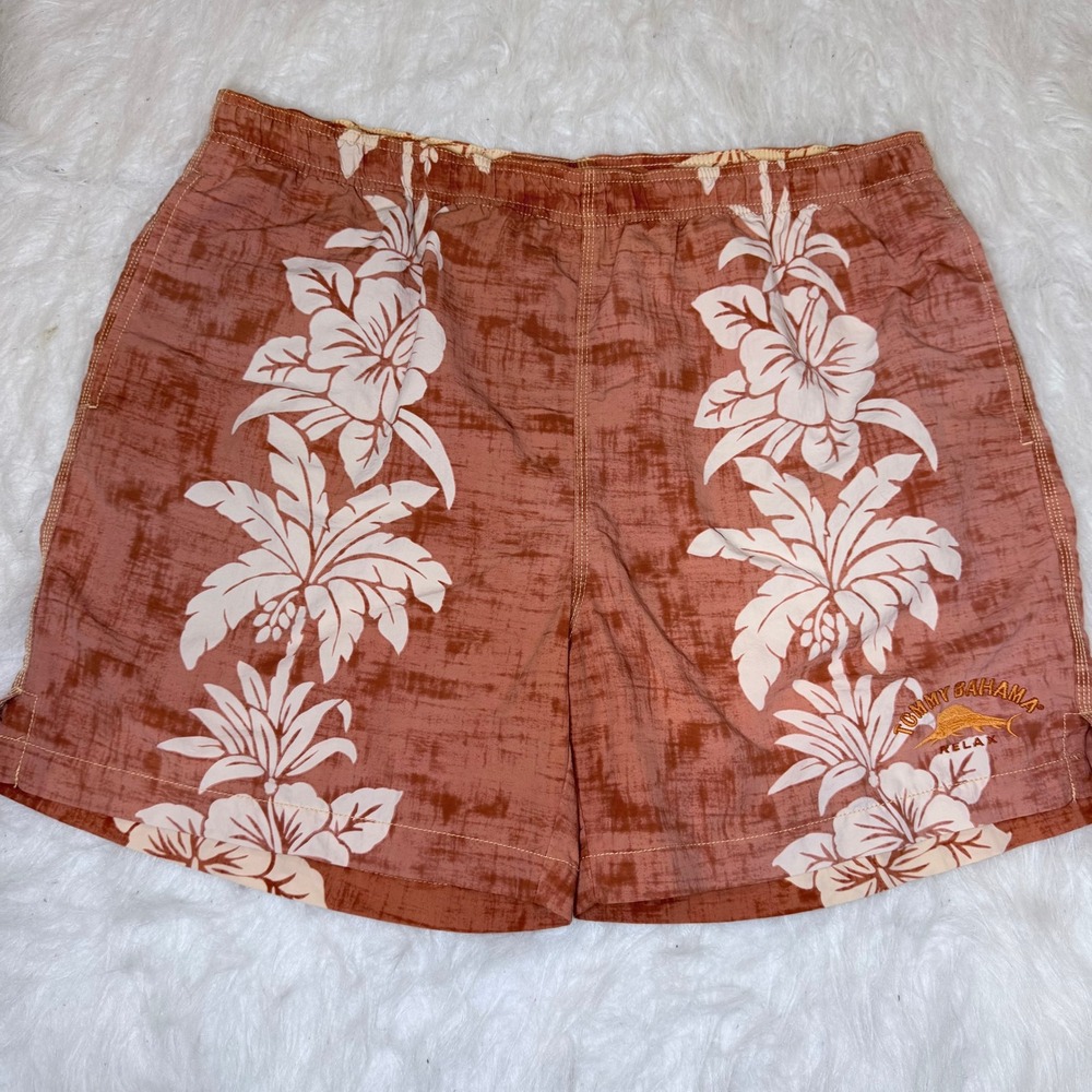 Tommy Bahama Relax Mens Swim Trunks Large Rust Orange Tropical Shorts